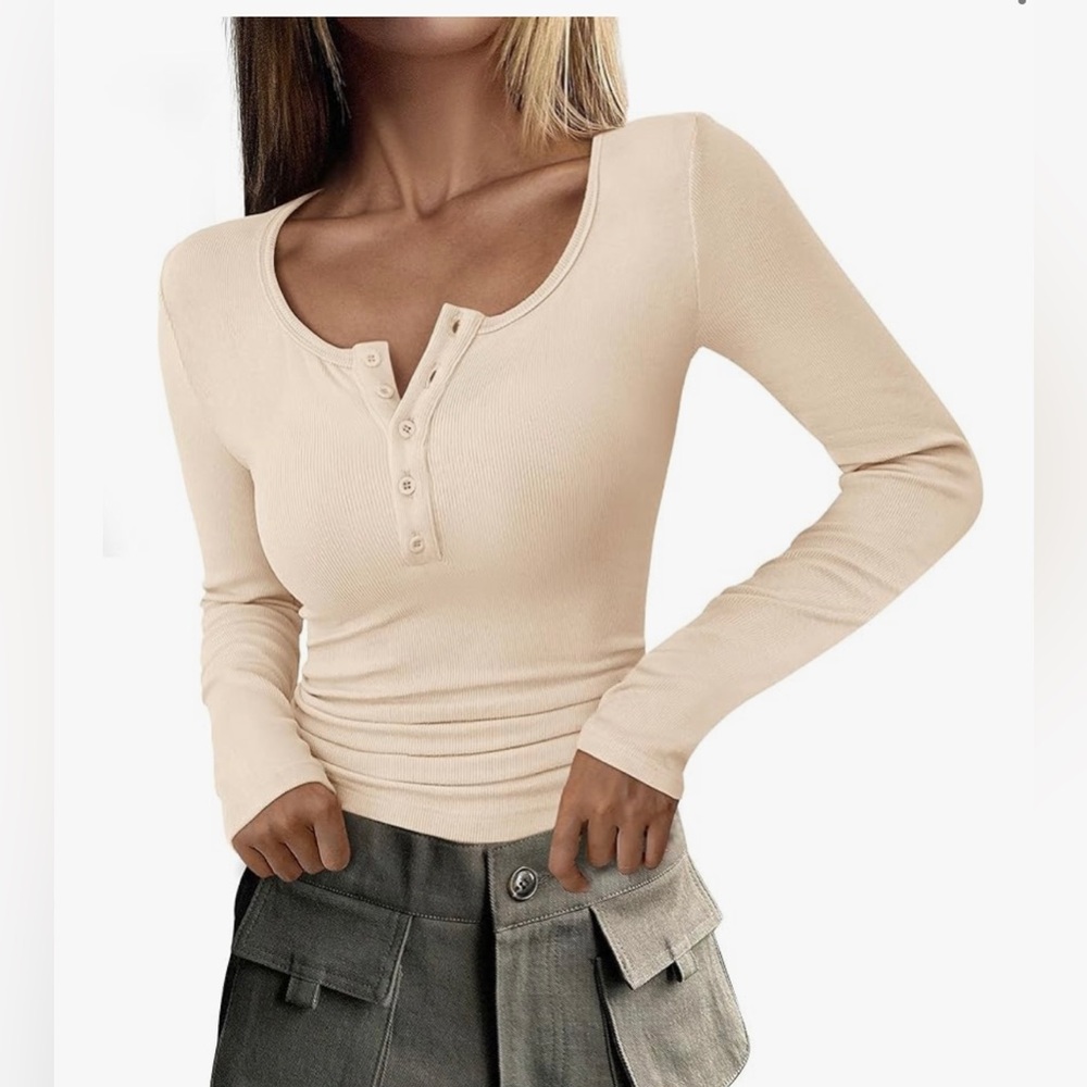 Pretty Garden Button Front Ribbed Tee